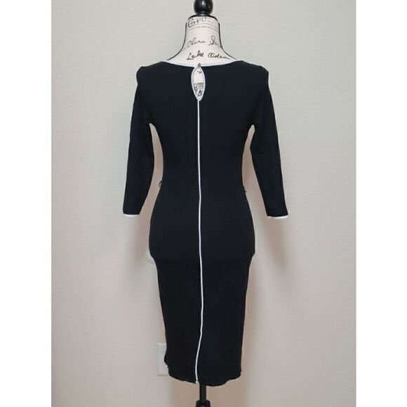VENUS Black Contrast Trim 3/4 Sleeve Round Neck Keyhole Back Shift Dress Size XS - Picture 9 of 13